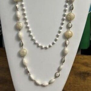 White multi-tone beaded necklace - long
